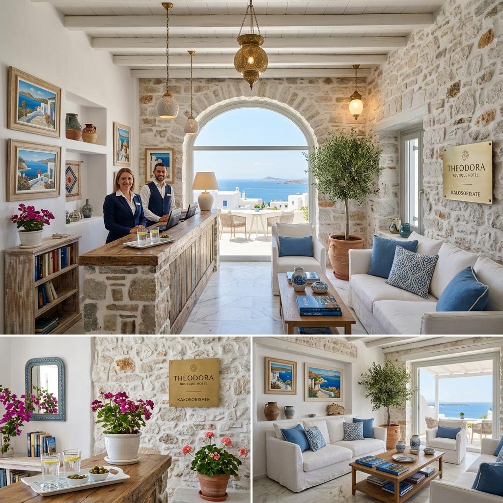 Elegant interior of a luxury Greek island boutique hotel