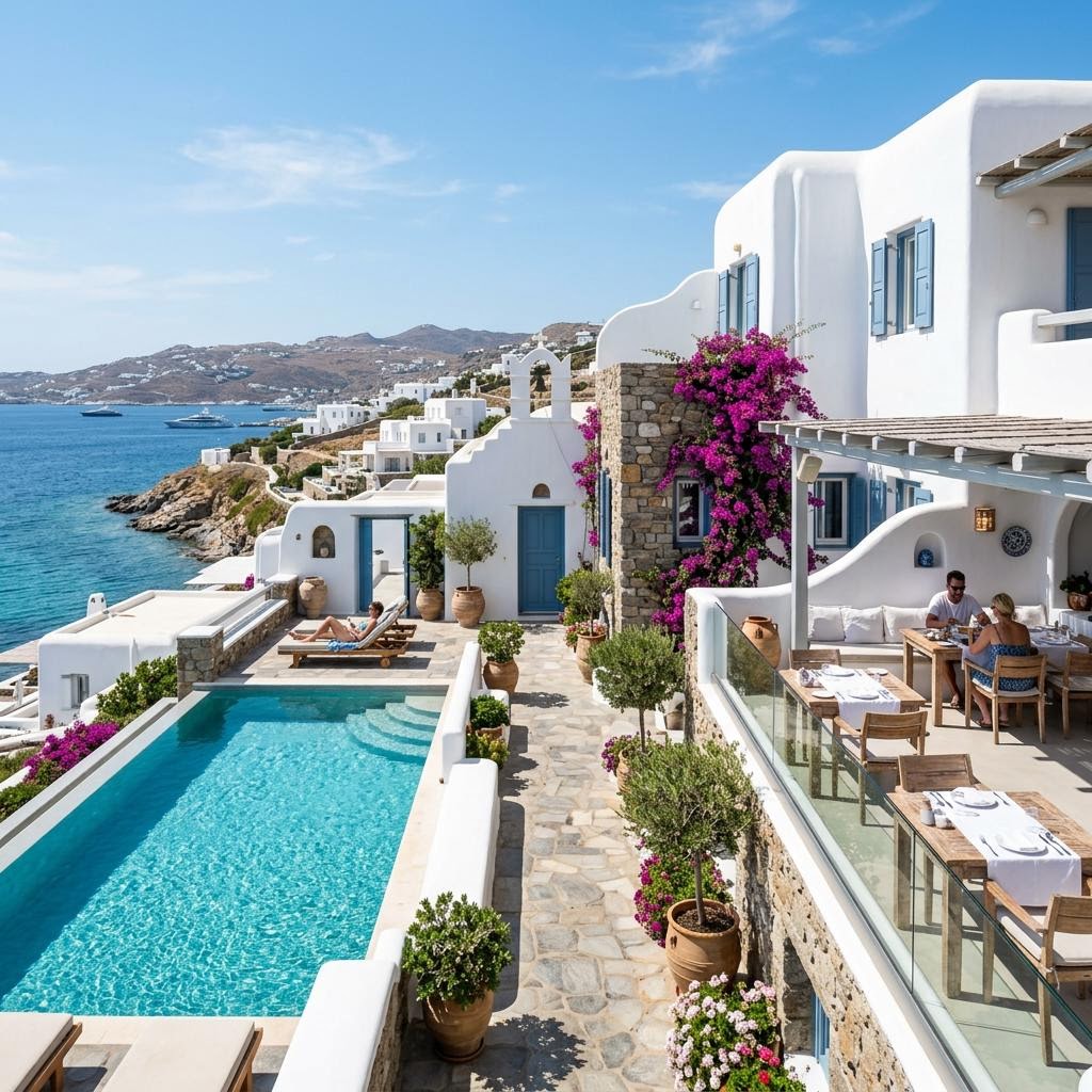 Boutique luxury hotel in Mykonos with private pool and Aegean sea views